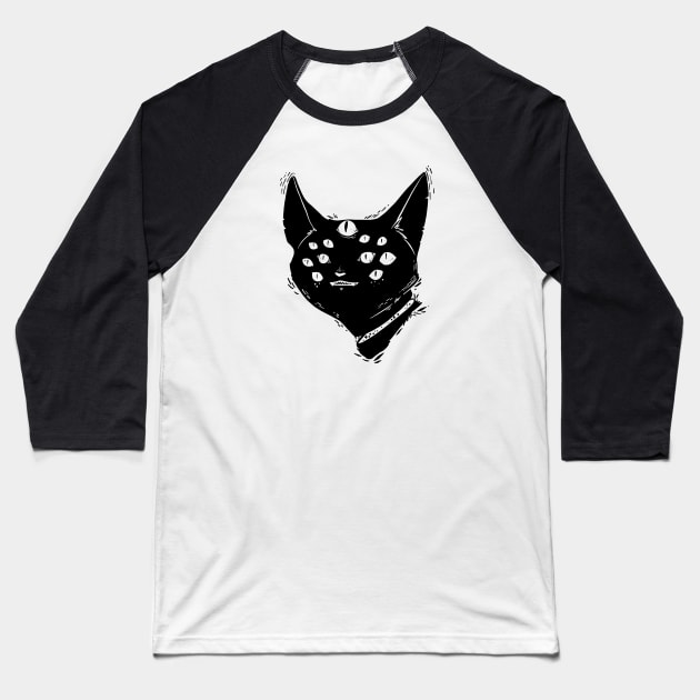 Strange Many Eyed Cat Creature, Weird Gothic Artwork Baseball T-Shirt by cellsdividing